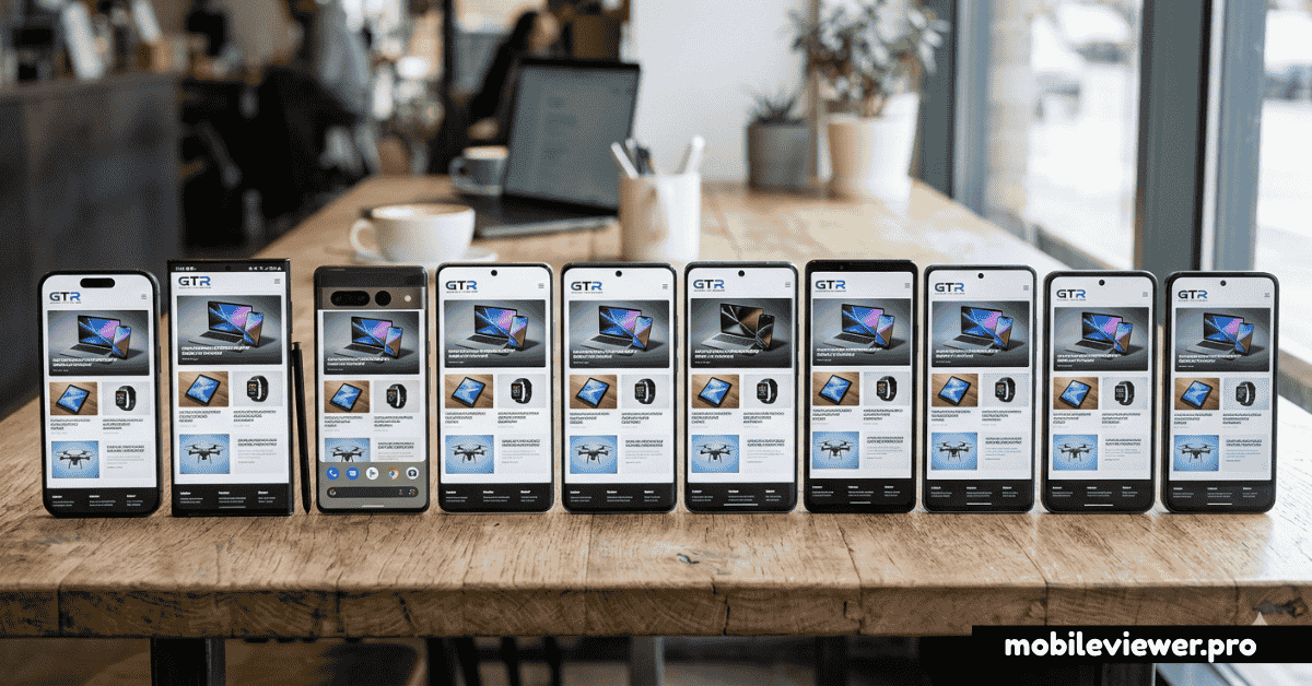 A collection of various smartphones from different brands displaying the same website to compare layout consistency